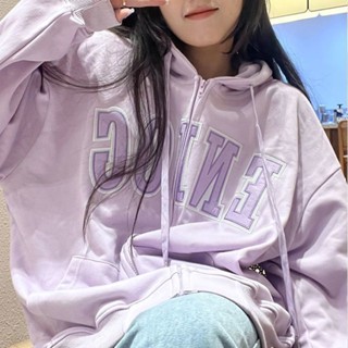 เสื้อแจ็กเก็ต มีฮู้ด ขนาดใหญ่ สีม่วง แฟชั่นใหม่ สําหรับผู้หญิง