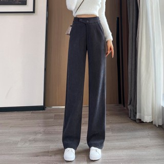 299# Corduroy Chenille wide-leg pants Womens spring and autumn new high waist loose all-match casual straight-leg pants