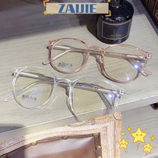 Zaijie24 แว่นตาออปติคอล แบบใส กรอบกลม น้ําหนักเบาพิเศษ สีพื้น แฟชั่นสําหรับผู้หญิง TR90