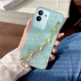 ใหม่ เคสโทรศัพท์ ซิลิโคนนิ่ม ใส กันกระแทก ลายกลิตเตอร์ดาว ท้องฟ้ากลางคืน พร้อมสายคล้องข้อมือผีเสื้อ แฟชั่น สําหรับ VIVO V29 Y27 Y36 Y78 5G 4G 2023 VivoV29 VivoY27