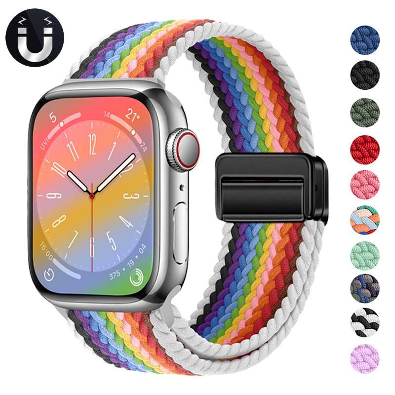สายนาฬิกาข้อมือไนล่อนถัก แบบแม่เหล็ก สําหรับ Apple Watch 8 Ultra 49 มม. 41 มม. 45 มม. iWatch Series 8 7 se 6 5 4 42 44 มม. 40 มม.