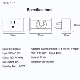 Tatain SONOFF S31 ปลั๊กไฟอัจฉริยะ WiFi US ควบคุมผ่านแอพ EwElink รองรับ Alexa Google Home