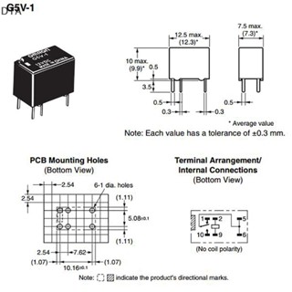 รีเลย์สัญญาณ DTA G5V-1-T90 G5V-1-5VDC G5V-1-12VDC G5V-1-24VDC 6Pin Spdt