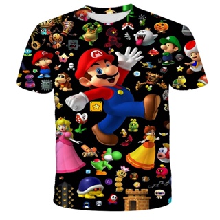 เสื้อยืดแขนสั้น พิมพ์ลายการ์ตูน Super Mario Bros Luigi สําหรับเด็กผู้ชาย