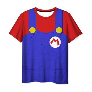 เสื้อยืดแขนสั้น พิมพ์ลายการ์ตูน Super Mario แฟชั่นฤดูร้อน สําหรับเด็กผู้ชาย และเด็กผู้หญิง