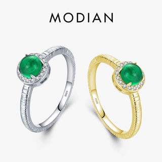 Modian ใหม่ แหวนเงินแท้ 925 ประดับเพทาย สีเขียว สไตล์วินเทจ เครื่องประดับ สําหรับผู้หญิง งานแต่งงาน