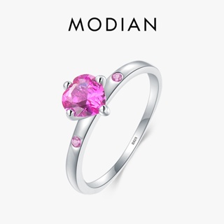 Modian แหวนเงินแท้ 925 รูปหัวใจ สีแดง เครื่องประดับ สําหรับผู้หญิง วันครบรอบแต่งงาน