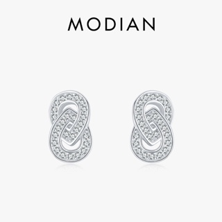 Modian Sparkling ต่างหูสตั๊ด เงินแท้ 925 ทรงกลมคู่ สไตล์คลาสสิก เครื่องประดับ สําหรับผู้หญิง งานแต่งงาน