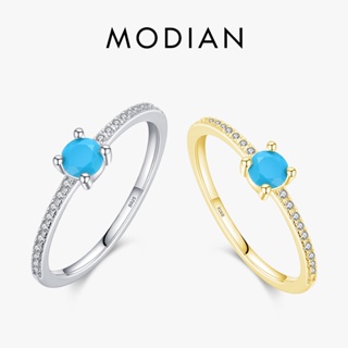 Modian ขายดี แหวนเงินสเตอร์ลิง 925 เทอร์ควอยซ์ธรรมชาติ สีพื้น สไตล์เกาหลีวินเทจ เครื่องประดับแฟชั่น สําหรับผู้หญิง