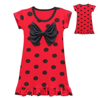 Ladybug เด็กผู้หญิง ฤดูร้อน ชุดเดรส โบว์ วันพีช เด็กผู้หญิง สีแดง จุด ฮาโลวีน คอสเพลย์ เด็กผู้หญิง วันเกิด เด็กผู้หญิง งานเลี้ยงวันเกิด เด็ก ชุดเดรส