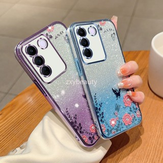 เคสโทรศัพท์มือถือ TPU แบบนิ่ม ลายดอกไม้ ไล่โทนสี สําหรับ Vivo V27 Pro 5G V27E 2023 V27 V27E V27Pro v 27 E