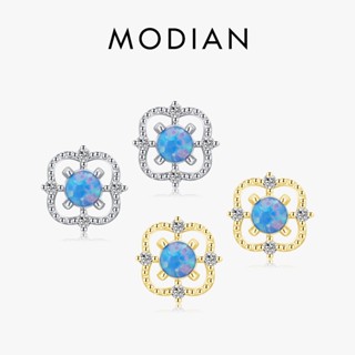 Modian ต่างหูสตั๊ด เงินแท้ 925 แบบกลวง ประดับโอปอล สีฟ้า เครื่องประดับ สําหรับผู้หญิง วันวาเลนไทน์