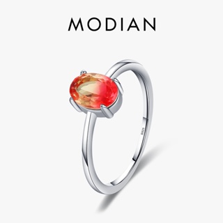 Modian แหวนเงินแท้ 925 ทรงวงรี สีรุ้ง ทัวร์มาลีน เครื่องประดับแฟชั่น สําหรับผู้หญิง