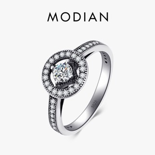 Modian แหวนเงินสเตอร์ลิง 925 ประดับเพทาย ใส สไตล์วินเทจ คลาสสิก 100% เครื่องประดับแฟชั่นสตรี