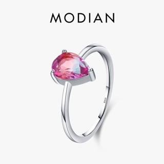 Modian แหวนเงินแท้ 100% 925 รูปหยดน้ํา สีแคนดี้ เรียบง่าย เครื่องประดับ สําหรับผู้หญิง หมั้น งานแต่งงาน