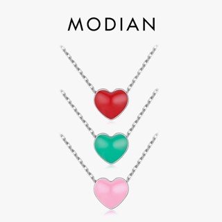 Modian สร้อยคอเงินแท้ 925 จี้รูปหัวใจ สีแดง สีชมพู สีเขียว เครื่องประดับ สําหรับผู้หญิง