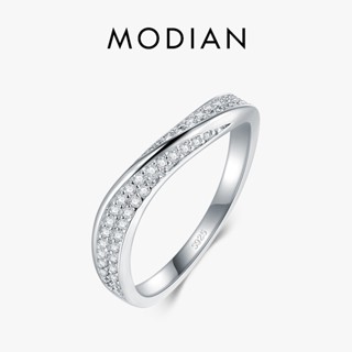 Modian แหวนเงินแท้ 925 แบบใส ทรงไม่สม่ําเสมอ ซ้อนกันได้ เครื่องประดับแฟชั่น หรูหรา สําหรับผู้หญิง