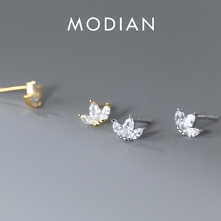 Modian ต่างหูสตั๊ด เงินสเตอร์ลิง 925 รูปมงกุฎ ประดับเพทาย สีทอง 14K เครื่องประดับ สําหรับผู้หญิง งานแต่งงาน ปาร์ตี้