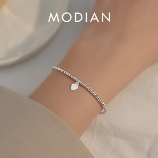 Modian สร้อยข้อมือเงินแท้ 925 ประดับลูกปัดหัวใจ ชุบแพลทินัม 16+3 ซม. ปรับได้ สําหรับผู้หญิง