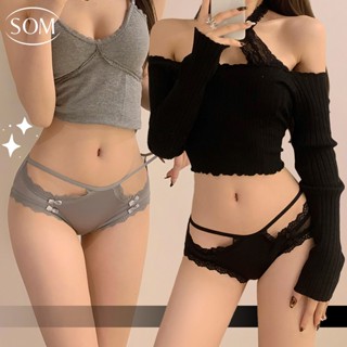 SOM UNDERWEAR กางเกงใน สไตล์ฝรั่งเศส ลูกไม้ ผ้าตาข่าย ระบายอากาศ เอวต่ำ เซ็กซี่ ผ้าไหม กางเกงในผู้หญิง I21