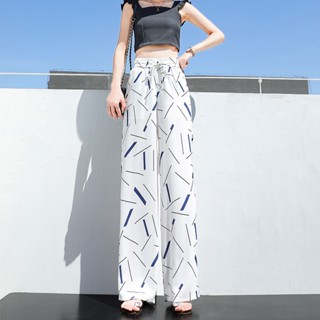 212# Straight trousers with pockets Womens Summer Loose Wide Leg Pants High Waist Casual Mopping Trousers