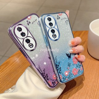 เคสโทรศัพท์มือถือแบบนิ่ม TPU แต่งกลิตเตอร์ ไล่โทนสี ลายดอกไม้ ระยิบระยับ สําหรับ Honor 90 5G 2023 Honor90