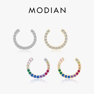 Modian ต่างหูสตั๊ด เงินแท้ 925 ทรงกลม สีรุ้ง 100% เครื่องประดับแฟชั่น สําหรับผู้หญิง