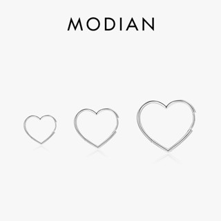 Modian ของแท้ ต่างหูห่วงเงินแท้ 925 รูปหัวใจ แวววาว เรียบง่าย เครื่องประดับแฟชั่น สไตล์เกาหลี สําหรับผู้หญิง