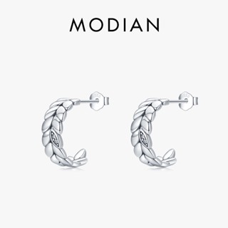 Modian ต่างหูสตั๊ด เงินสเตอร์ลิง 925 ชุบแพลตตินัม รูปใบไม้นําโชค กันแพ้ เครื่องประดับแฟชั่น สไตล์วินเทจ สําหรับผู้หญิง