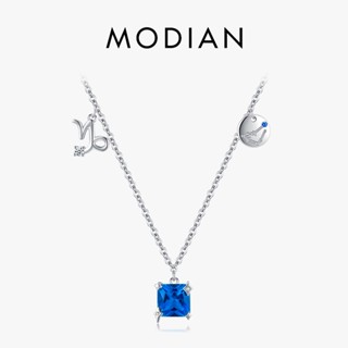 Modian จี้สร้อยคอเงินแท้ 925 ประดับเพทาย ทรงสี่เหลี่ยม สีฟ้า เครื่องประดับแฟชั่น สําหรับผู้หญิง