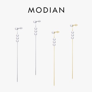 Modian ต่างหูโซ่ยาว เงินแท้ 925 ประดับมุก 100% เครื่องประดับแฟชั่น สําหรับผู้หญิง