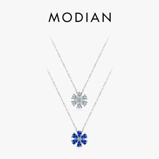 Modian สร้อยคอเงินแท้ 925 จี้ดอกไม้นําโชค ประดับเพทาย หรูหรา เครื่องประดับ สําหรับผู้หญิง งานแต่งงาน