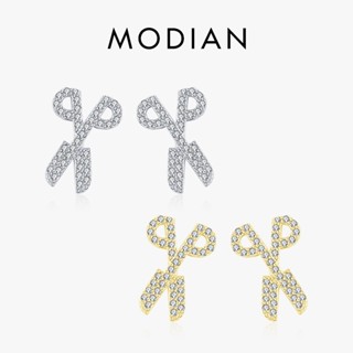 Modian ใหม่ ต่างหูสตั๊ด เงินสเตอร์ลิง 925 แบบใส รูปกรรไกร CZ เครื่องประดับแฟชั่น สําหรับผู้หญิง 2022