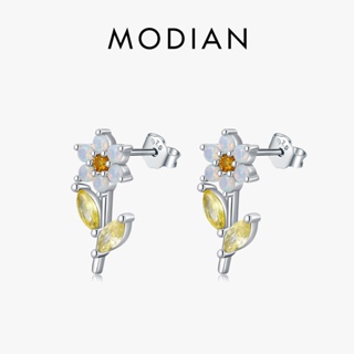 Modian ต่างหูสตั๊ด เงินแท้ 925 จี้โอปอล ดอกไม้ ประดับคริสตัล เรียบง่าย หรูหรา เครื่องประดับ สําหรับผู้หญิง