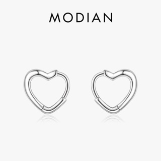 Modian ต่างหูห่วงเงินแท้ 100% 925 รูปหัวใจ เครื่องประดับสตรี แนวโรแมนติก เรียบง่าย