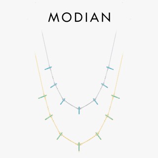 Modian ใหม่ สร้อยคอโชคเกอร์เงินแท้ 925 จี้เรขาคณิต สีเขียวขุ่น สไตล์วินเทจ เครื่องประดับ สําหรับผู้หญิง งานแต่งงาน