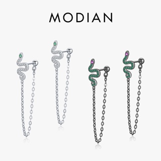 Modian ต่างหูสตั๊ด เงินแท้ 925 ประดับพู่ยาว สีดํา เครื่องประดับแฟชั่น สําหรับผู้หญิง