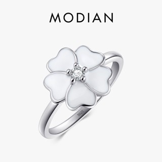 Modian แหวนเงินแท้ 100% 925 ประดับเพทาย รูปดอกไม้ เพิร์มโรส วางซ้อนกันได้ สีขาว แฟชั่นสําหรับผู้หญิง