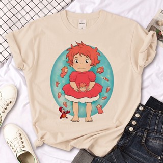 เสื้อยืด พิมพ์ลายการ์ตูน Ponyo สไตล์สตรีท สําหรับผู้หญิง