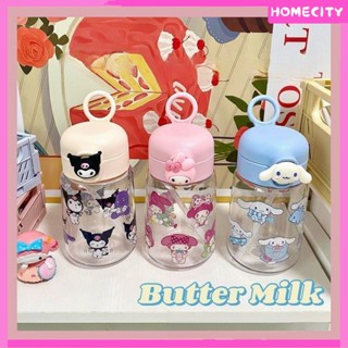 [พร้อม] 400มล. Sanrio การ์ตูนฤดูร้อนขวดน้ำกีฬา My Melody Cinnamoroll Kuromi อะนิเมะฝาระเบิดฟางถ้วยดื่มส่งสติ๊กเกอร์