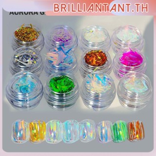 สติกเกอร์ตกแต่งเล็บศิลปะด้วยกระดาษแก้วเลเซอร์กลอส 12 สี DIY bri