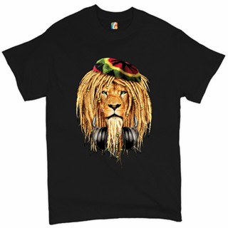 เสื้อยืด พิมพ์ลายสิงโต Royal Lion With Headphones Jamaican Reggae Music สําหรับผู้ชาย