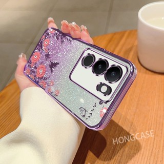 เคสโทรศัพท์มือถือแบบนิ่ม กันกระแทก แต่งกลิตเตอร์ ระยิบระยับ ไล่โทนสี พร้อมที่ครอบกล้อง แฟชั่น สําหรับ vivo V29 pro Lite V29E 5G 2023