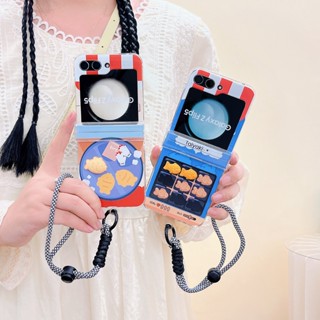 เคสโทรศัพท์มือถืออะคริลิคแข็ง ปิดด้านหลัง กันกระแทก ป้องกันเต็มเครื่อง ลาย Taiyaki 3D พร้อมสายคล้องมือ สําหรับ Samsung Galaxy Z Flip 5 4 3