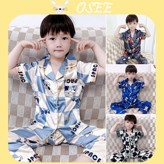 [Osee] ชุดนอนเสื้อแขนสั้น กางเกงขายาว ผ้าเรยอน ลายการ์ตูนสไปเดอร์แมน อุลตร้าแมน มอนสเตอร์ ไอรอนแมน สีเขียว สําหรับเด็กผู้ชาย วัยรุ่น