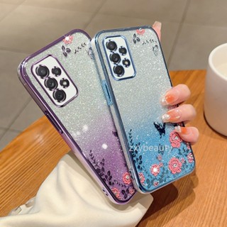 เคสโทรศัพท์มือถือ TPU นิ่ม ลายดอกไม้ แต่งกลิตเตอร์ ไล่โทนสี วิบวับ สําหรับ Samsung Galaxy A53 A73 A72 5G 4G 2023 A13 A32 A33 A23