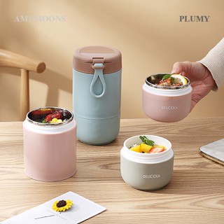 Plumy ถ้วยซุป ซีเรียล สองชั้น พร้อมฝาปิด และช้อน สีเขียว สําหรับซีเรียล โยเกิร์ต ข้าวโอ๊ต และซุป