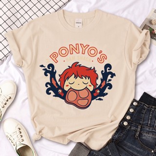 เสื้อยืด พิมพ์ลายกราฟิกการ์ตูนอนิเมะ Ponyo แฟชั่นฤดูร้อน สไตล์ญี่ปุ่น สําหรับผู้หญิง