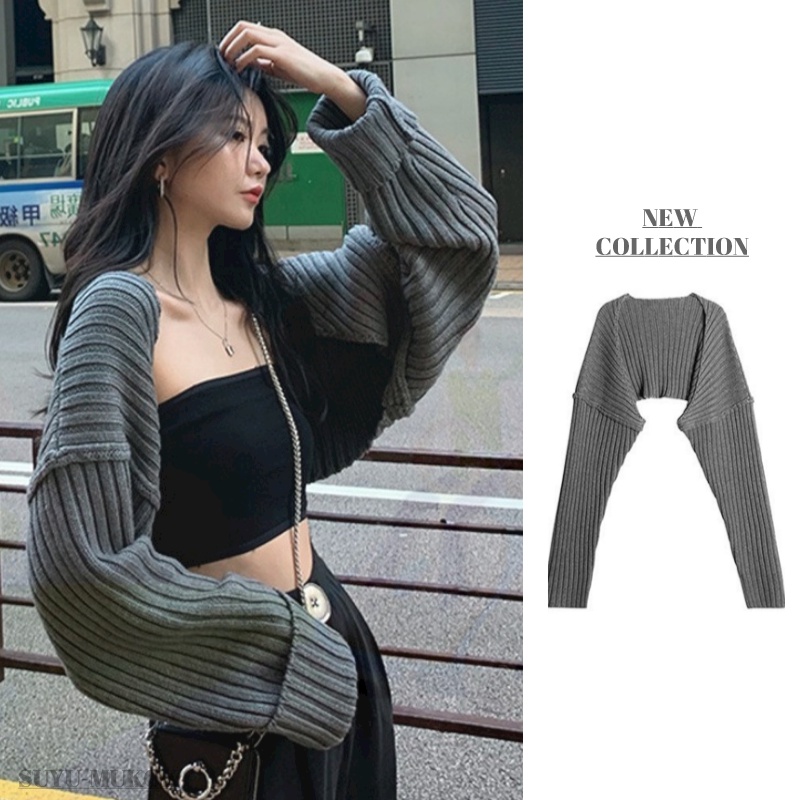 เสื้อคาร์ดิแกน เสื้อกันหนาว แขนสั้น ทรงหลวม สีพื้น แฟชั่นฤดูใบไม้ร่วง สําหรับผู้หญิง