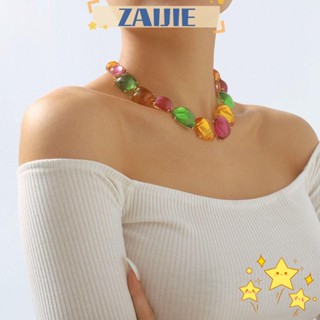 Zaijie24 สร้อยคอโช้กเกอร์ ทรงเรขาคณิต สีโปร่งใส เครื่องประดับอินเทรนด์ โบฮีเมียน ปาร์ตี้ สร้อยคอ